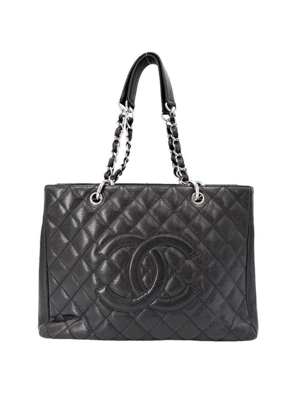 Chanel Handbag Grand Shopping Tote GST Quilted Chain CC Logo Shoulder Caviar
